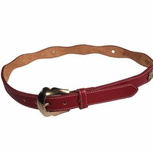 Justins Vintage Top Grain Red Leather Belt With Rosette